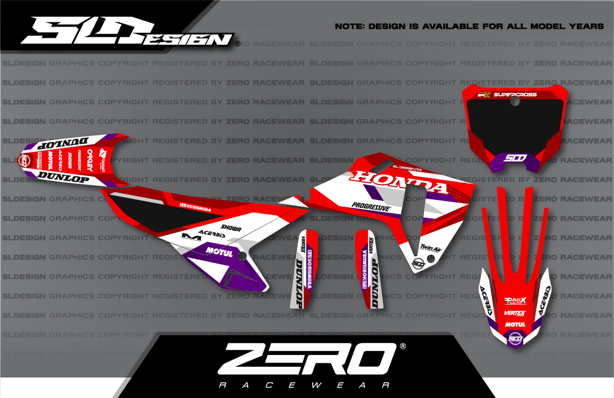 Honda CRF Graphics Kit #14 – Red/White/Purple by SLDesigns