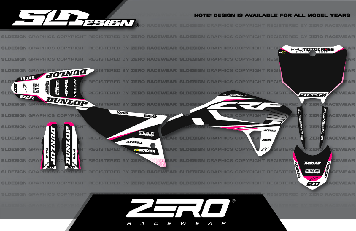 Honda CRF Graphics Kit #3 – White/Black/Pink by SLDesigns