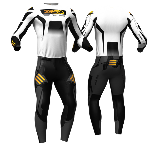 Pulse – White Black Gold custom motocross jersey and pants by Zero Racewear