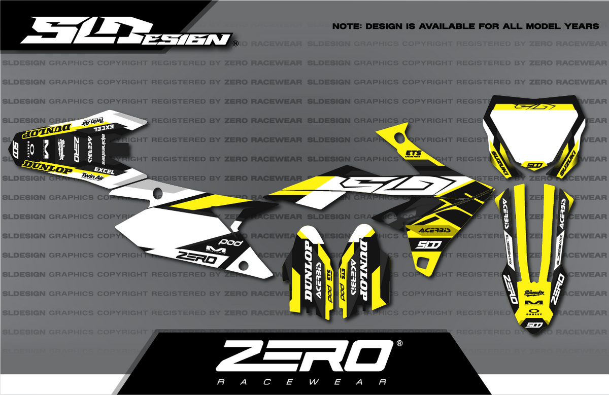 Suzuki RM/RM-Z Graphics Kit #9 – White/Black/Yellow by SLDesigns